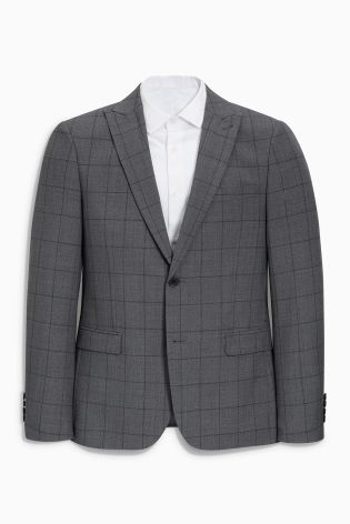 Grey Windowpane Skinny Fit Suit: Jacket